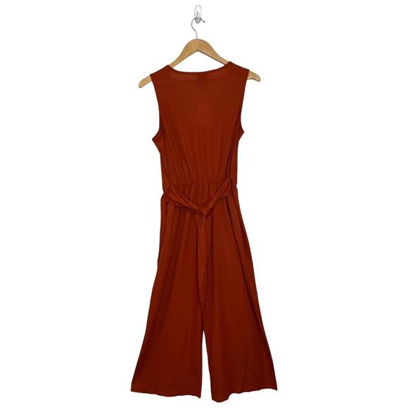 New Bobeau Jumpsuit Womens Small Orange Sleeveless Cropped V Neck Belted Boho - Picture 10 of 15